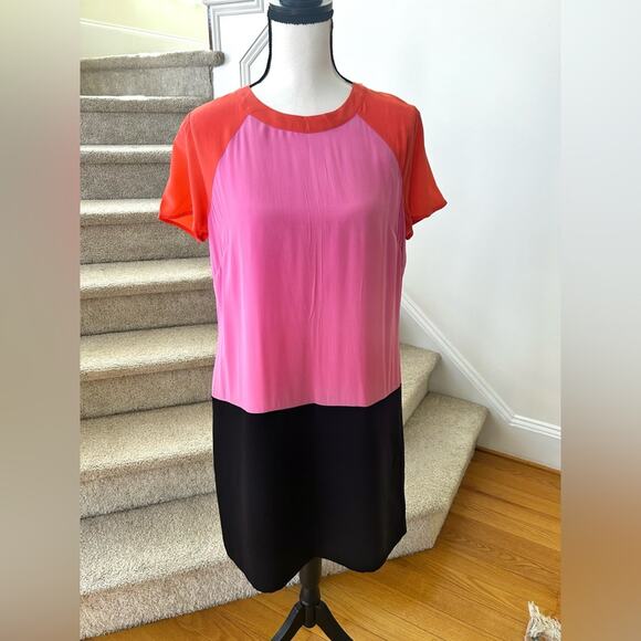 NWT Banana Republic Pink, Orange, Black Colorblock Silk Dress - Picture 1 of 6